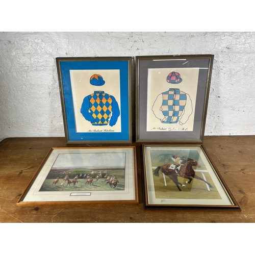 245 - Four framed horse racing prints to include John Brian Evanson signed print etc.