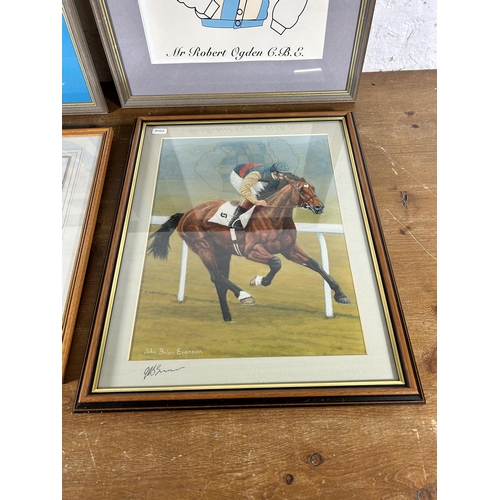 245 - Four framed horse racing prints to include John Brian Evanson signed print etc.