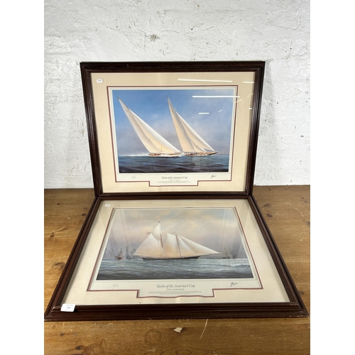 251 - Two framed Tim Thompson Yachts of the America's Cup special edition prints, The J Class and The Scho... 