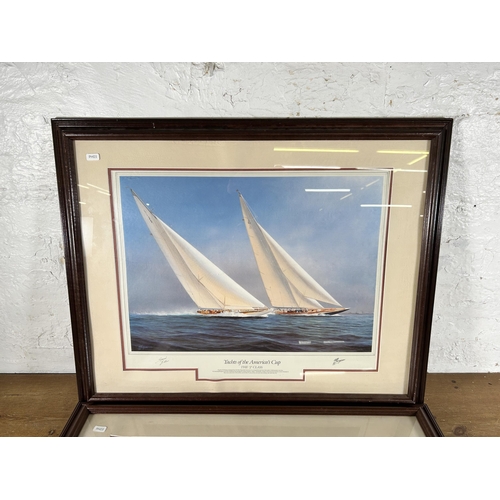 251 - Two framed Tim Thompson Yachts of the America's Cup special edition prints, The J Class and The Scho... 