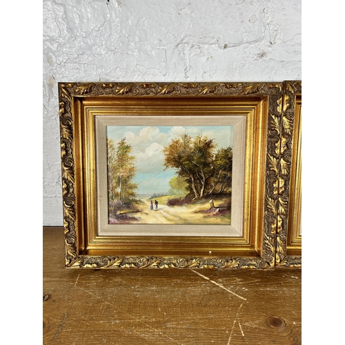 255 - Two 20th century gilt framed oil on boards signed lower right - approx. 33cm high x 37cm wide