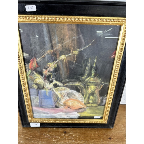 256 - A 20th century black and gilt framed pastel still life - approx. 45cm high x 38cm wide