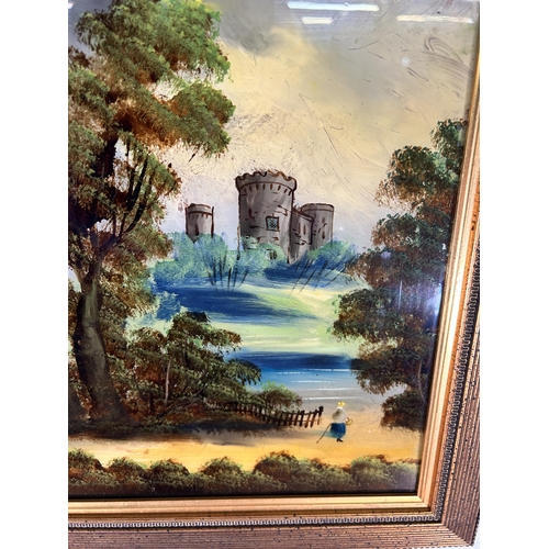 258 - A late 19th century gilt framed original painting on glass - approx. 43cm high x 53cm wide