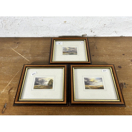 265 - Three late 20th century mahogany framed Patricia Jones landscape watercolours - approx. 19cm high x ... 