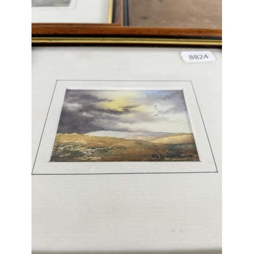 265 - Three late 20th century mahogany framed Patricia Jones landscape watercolours - approx. 19cm high x ... 