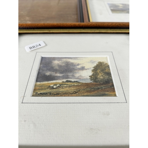 265 - Three late 20th century mahogany framed Patricia Jones landscape watercolours - approx. 19cm high x ... 