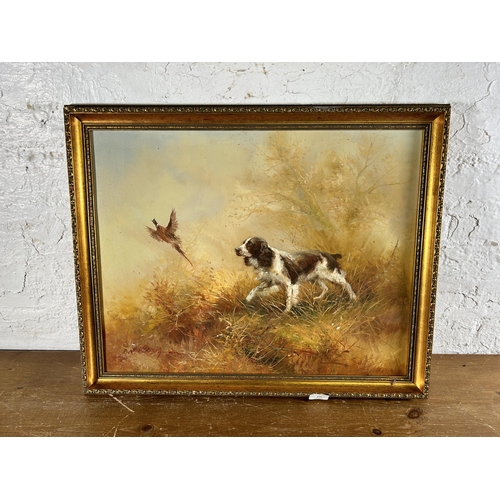 272 - A 20th century gilt framed oil on board of a hunting scene signed Kingman lower left - approx. 57cm ... 