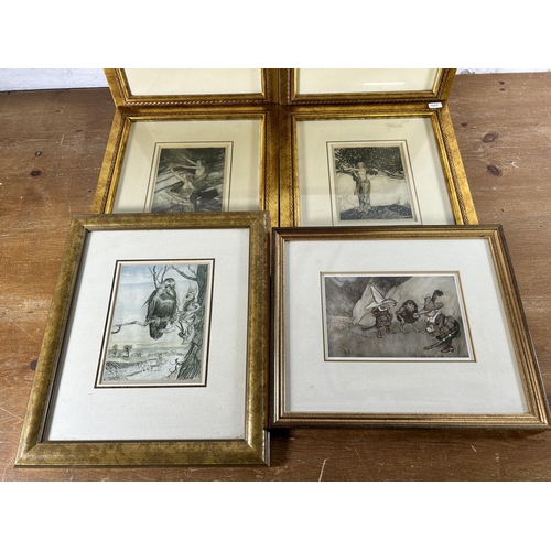 274 - Six antique framed Arthur Rackham illustrations - largest approx. 39cm high x 34cm wide