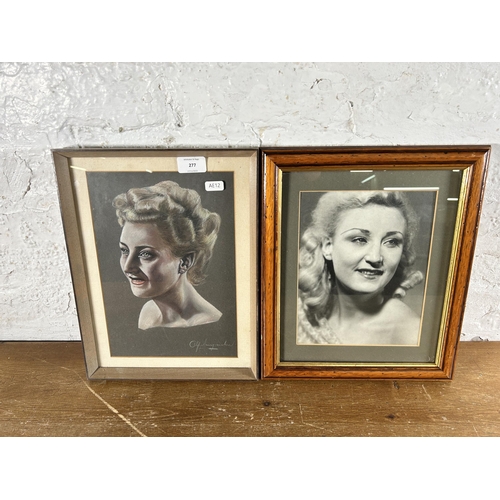 277 - Two framed portrait pictures, one pastel signed lower right - approx. 36cm high x 27cm wide and one ... 