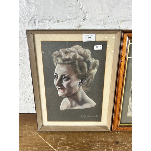 277 - Two framed portrait pictures, one pastel signed lower right - approx. 36cm high x 27cm wide and one ... 