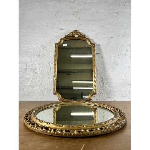 278 - Two gilt framed wall mirrors, one approx. 70cm high x 39cm wide and one approx. 57cm diameter