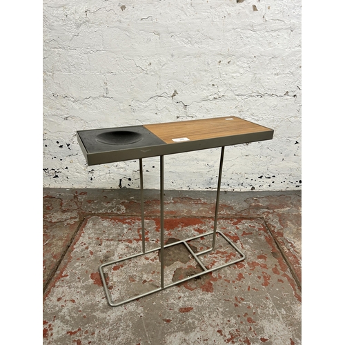 120 - A Peter McCann for Habitat metal and teak Companion table with black ceramic dish - approx. 44cm hig... 