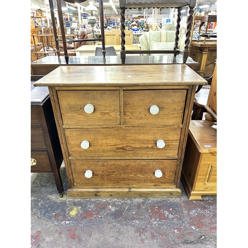 150 - A Victorian pine chest of drawers with white ceramic handles - approx. 89cm high x 90cm wide x 44cm ... 