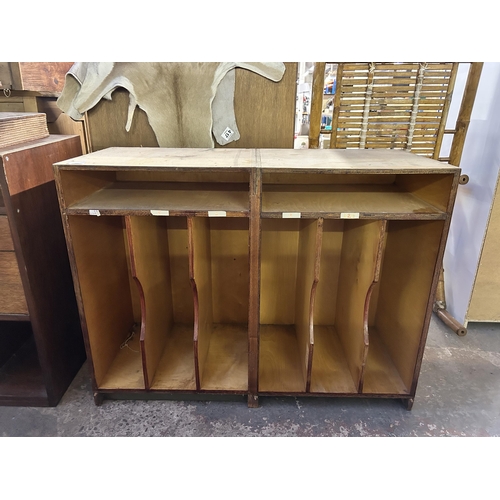 158 - A mid/late 20th century plywood six section storage cabinet