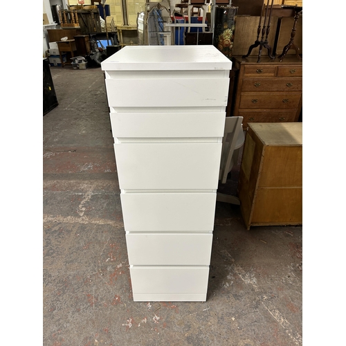 161 - An IKEA Malm white laminate chest of drawers with upper mirror - approx. 124cm high x 40cm wide x 38... 