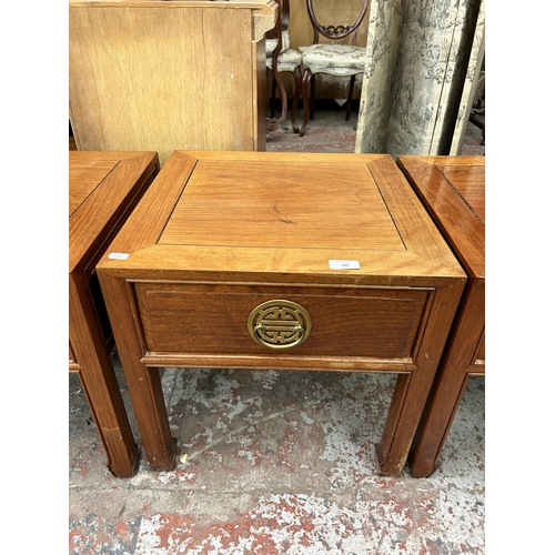 180 - A pair of Chinese hardwood side tables - approx. 46cm high x 46cm wide x 46cm deep