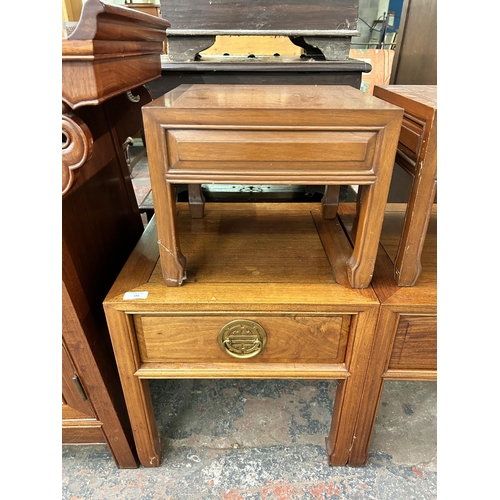 182 - Four Chinese hardwood side tables, two approx. 46cm high x 46cm wide x 46cm deep and two approx. 30c... 