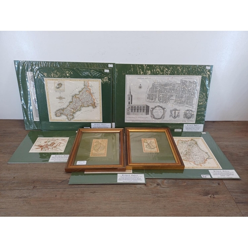 507S - A collection of 18th century and later framed and mounted British map book illustrations