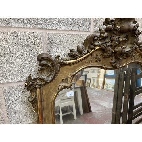 13 - A 19th century French gilt framed bevelled edge overmantle mirror - approx. 154cm high x 105cm wide