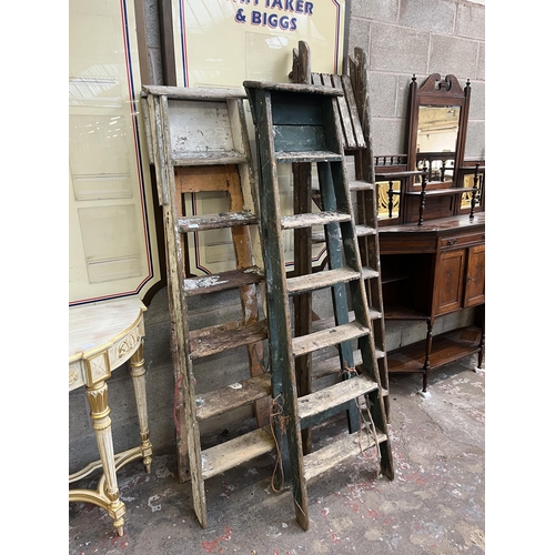 2 - Three sets of vintage painted pine step ladders