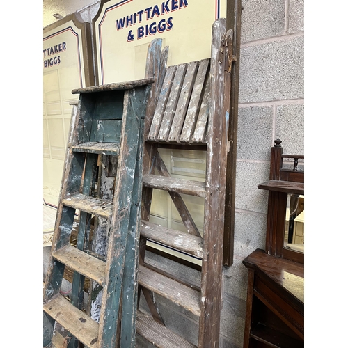 2 - Three sets of vintage painted pine step ladders