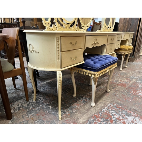 25 - A French style white painted kidney shaped dressing table and stool - approx. 75cm high x 133cm wide... 