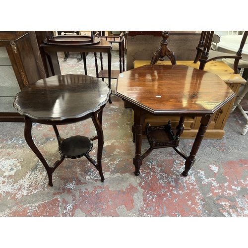 62 - Two late 19th/early 20th century mahogany occasional tables, one serpentine two tier and one octagon... 