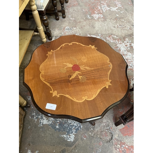 64 - Two side tables, one mahogany circular and one Italian style inlaid walnut effect