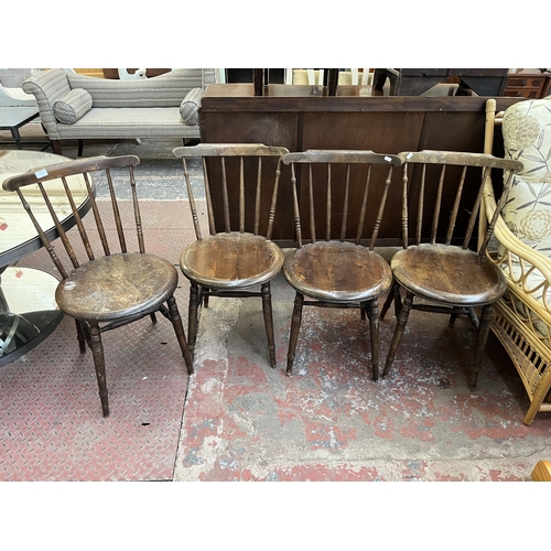 67 - Four Victorian style beech penny seat dining chairs