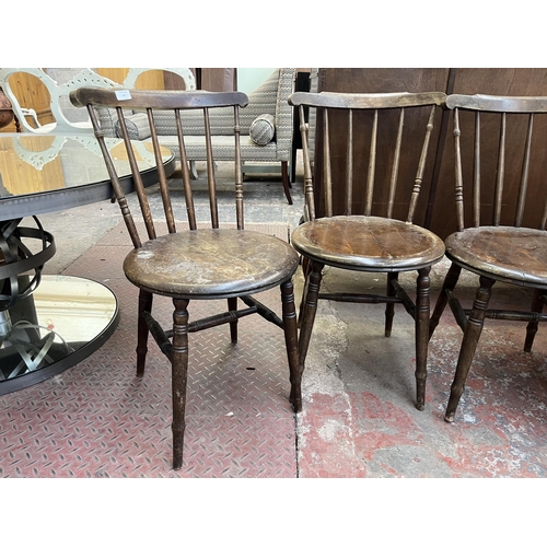 67 - Four Victorian style beech penny seat dining chairs