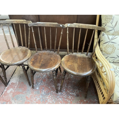 67 - Four Victorian style beech penny seat dining chairs