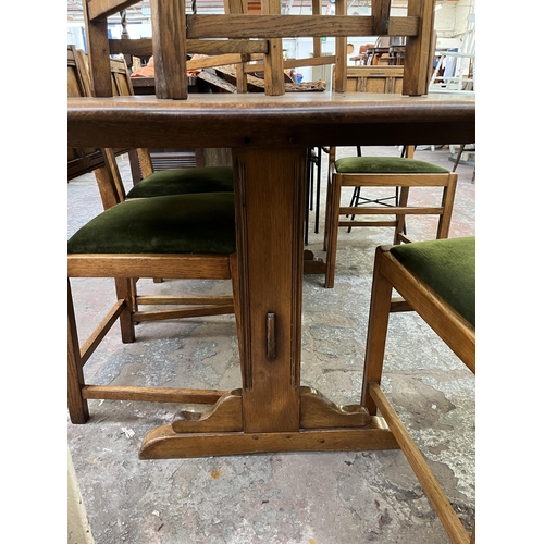 71 - An Ercol Old Colonial elm dining table and six chairs - approx. 72cm high x 74cm wide x 152cm long