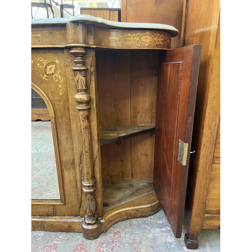 82 - A Victorian inlaid walnut and marble top mirrored credenza - approx. 85cm high x 122cm wide x 37cm d... 