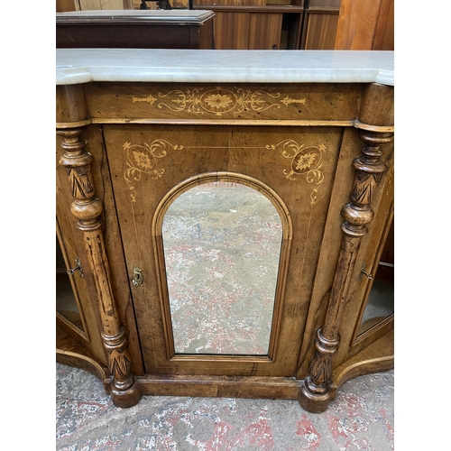 82 - A Victorian inlaid walnut and marble top mirrored credenza - approx. 85cm high x 122cm wide x 37cm d... 