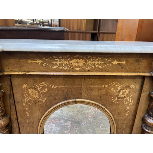 82 - A Victorian inlaid walnut and marble top mirrored credenza - approx. 85cm high x 122cm wide x 37cm d... 