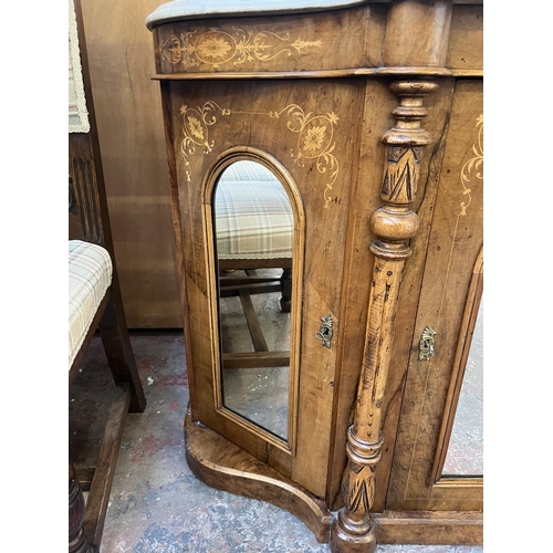 82 - A Victorian inlaid walnut and marble top mirrored credenza - approx. 85cm high x 122cm wide x 37cm d... 