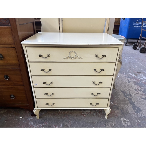 85 - A French style white painted chest of drawers - approx. 84cm high x 78cm wide x 49cm deep