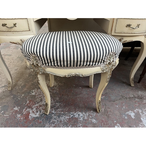 86 - A French style white painted kidney shaped dressing table and stool - approx. 152cm high including m... 