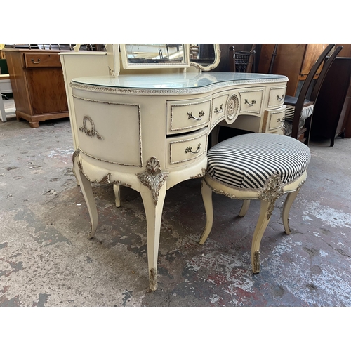 86 - A French style white painted kidney shaped dressing table and stool - approx. 152cm high including m... 
