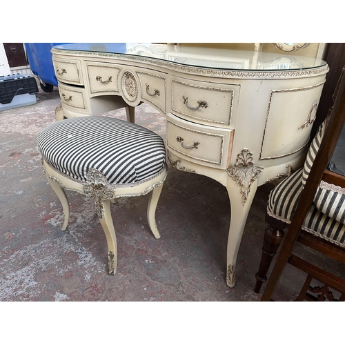 86 - A French style white painted kidney shaped dressing table and stool - approx. 152cm high including m... 