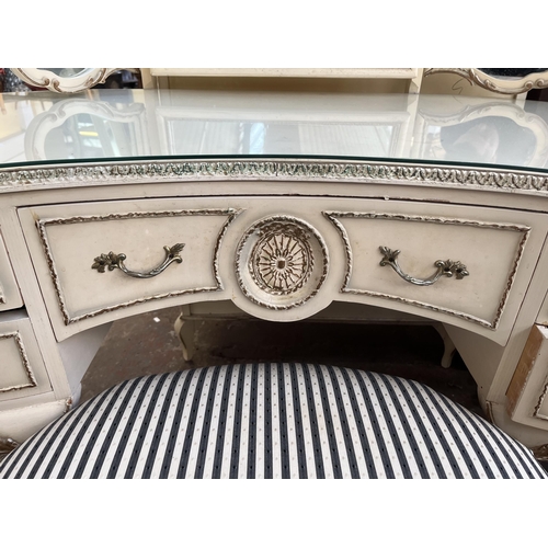 86 - A French style white painted kidney shaped dressing table and stool - approx. 152cm high including m... 