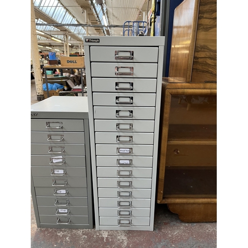 91A - A Triumph grey metal fifteen drawer office filing cabinet - approx. 87cm high x 28cm wide x 40cm dee... 