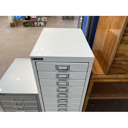 91A - A Triumph grey metal fifteen drawer office filing cabinet - approx. 87cm high x 28cm wide x 40cm dee... 