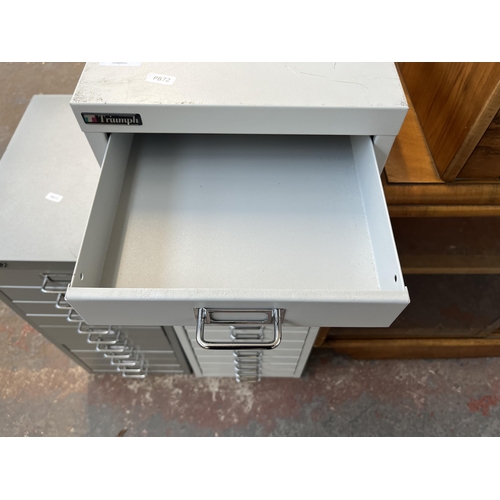 91A - A Triumph grey metal fifteen drawer office filing cabinet - approx. 87cm high x 28cm wide x 40cm dee... 