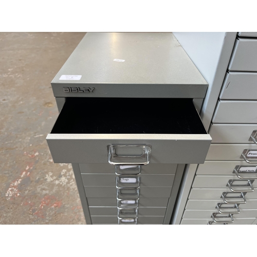 91B - A Bisley grey metal ten drawer office filing cabinet - approx. 60cm high x 28cm wide x 38cm deep