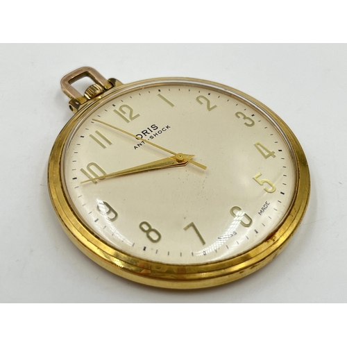 A 1970s Oris anti shock slim open face hand wind pocket watch