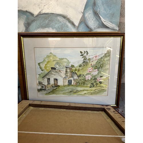 230 - A collection of framed pictures to include early 20th century oil on board of a seascape near Whitby... 