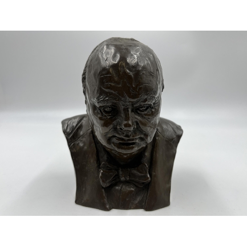 2191 - A Marcus Designs bronzed resin bust of Winston Churchill - approx. 15cm high