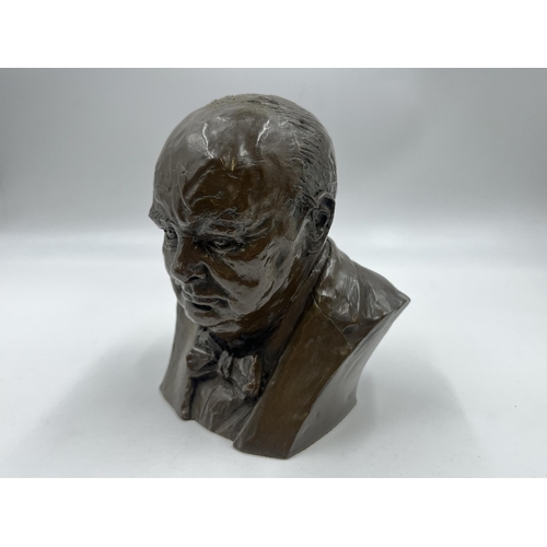 2191 - A Marcus Designs bronzed resin bust of Winston Churchill - approx. 15cm high