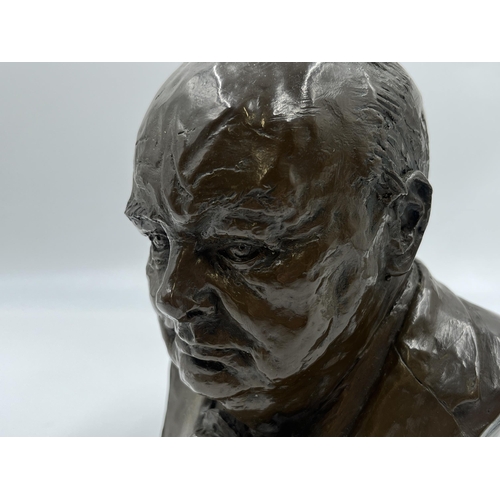 2191 - A Marcus Designs bronzed resin bust of Winston Churchill - approx. 15cm high